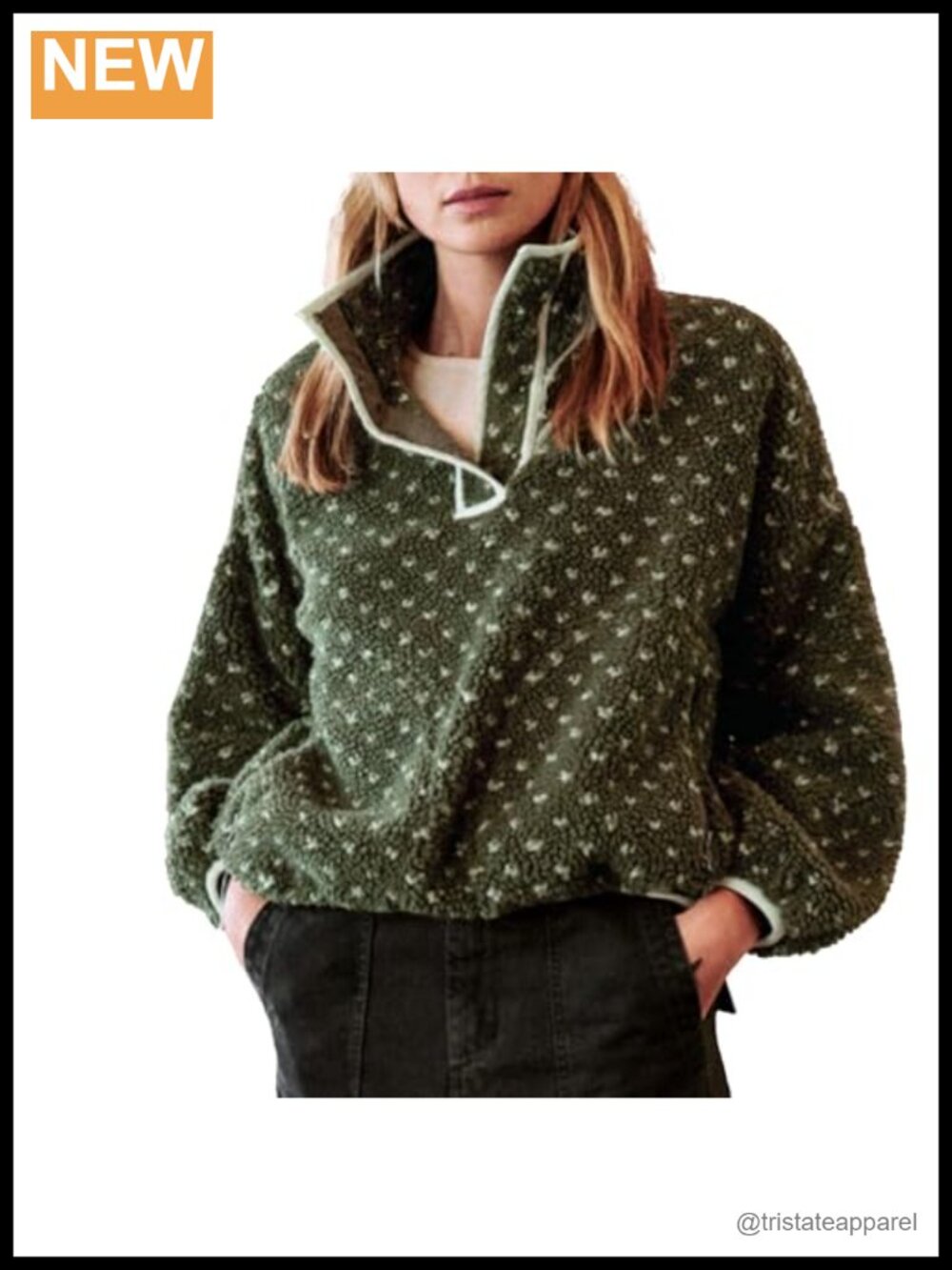 Fuzzy Fleece Jacket Women Long Sleeve Half Button Casual Sherpa Pullover